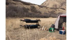 2XL Disc-O-Bed Cot System W/ 2 Side Organizers -Snow Peak Shop opplanet disc o bed disc o bed cot with 2 side organiziers black 2xl 30507bo av 10