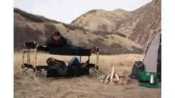 2XL Disc-O-Bed Cot System W/ 2 Side Organizers -Snow Peak Shop opplanet disc o bed disc o bed cot with 2 side organiziers black 2xl 30507bo av 11