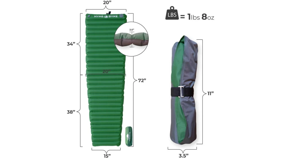 Hyke & Byke Ultralight Appalachian Inflatable Sleeping Pad W/ Micro-Adjustment Valve 6 Hyke & Byke Ultralight Appalachian Inflatable Sleeping Pad W/ Micro-Adjustment Valve - Image 4